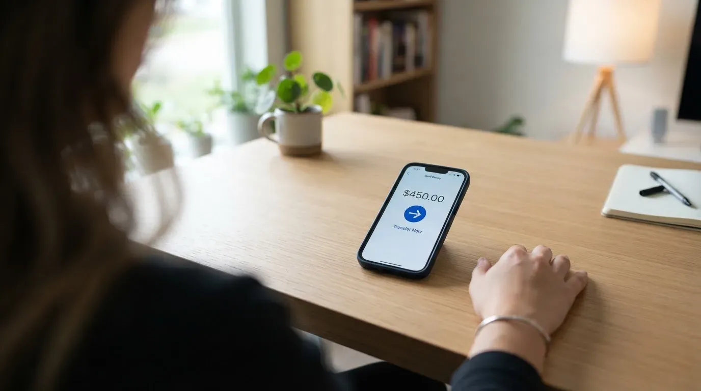 A phone showing a stablecoin transfer screen