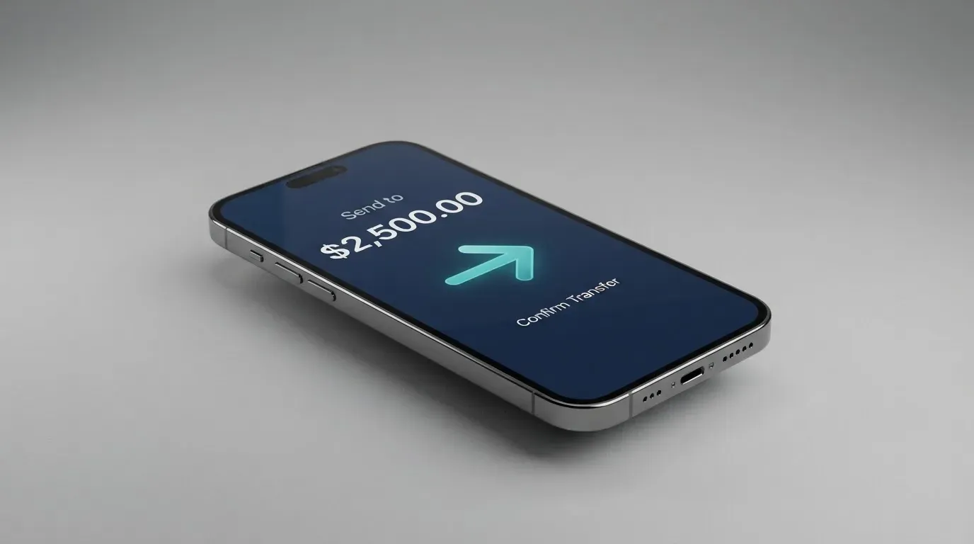 A phone showing a stablecoin transfer screen