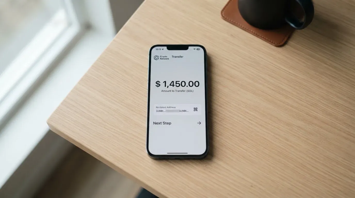 A phone showing a stablecoin transfer screen