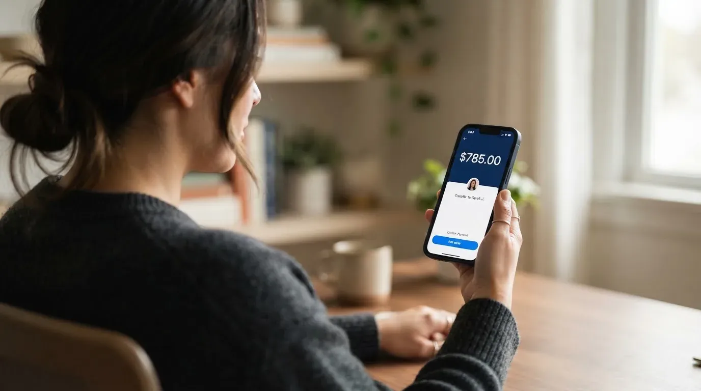 A phone showing a stablecoin transfer screen
