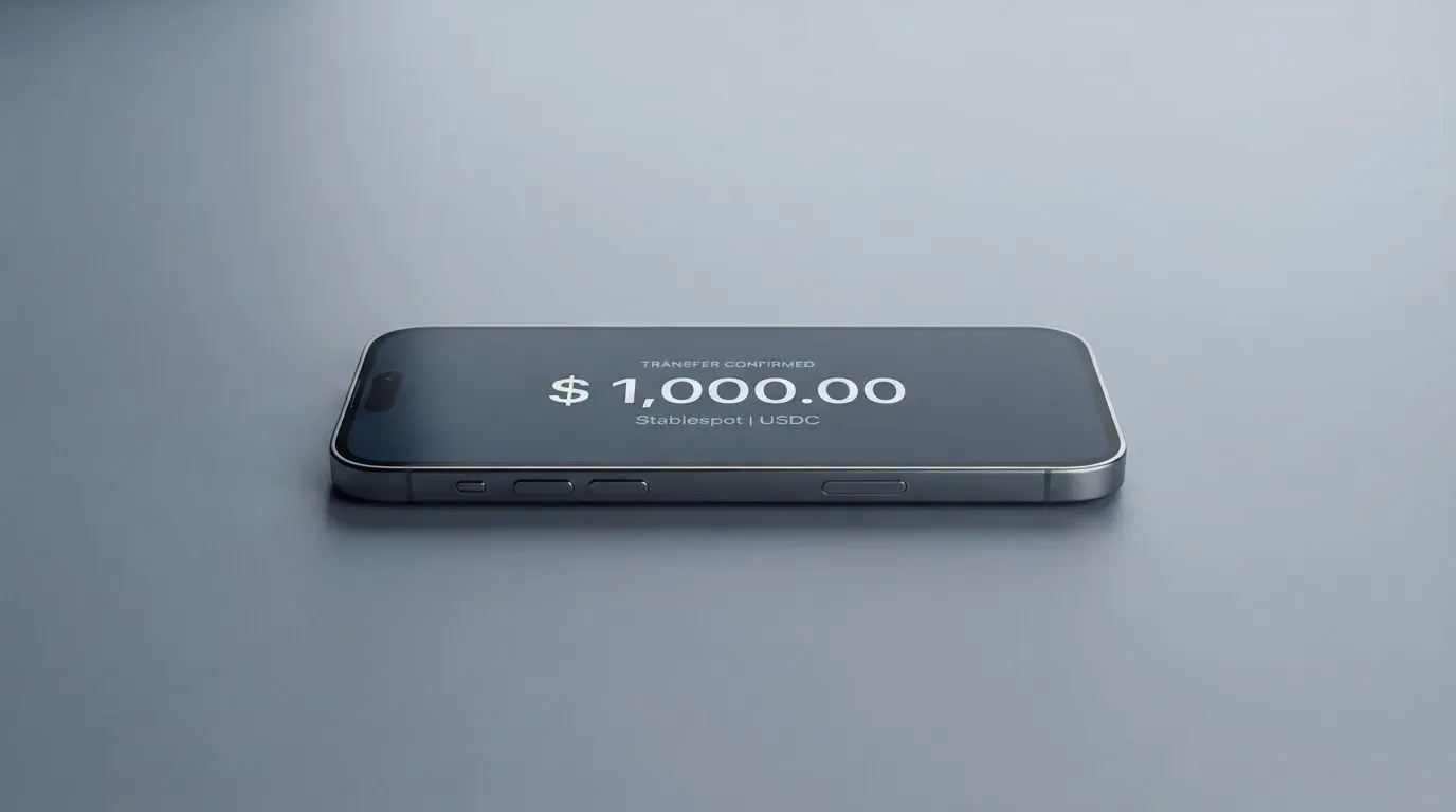 A phone showing a stablecoin transfer screen