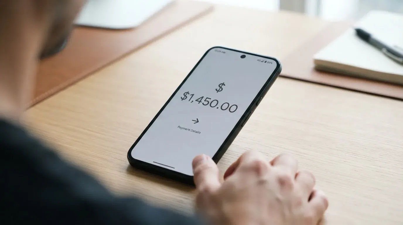 A phone showing a stablecoin transfer screen