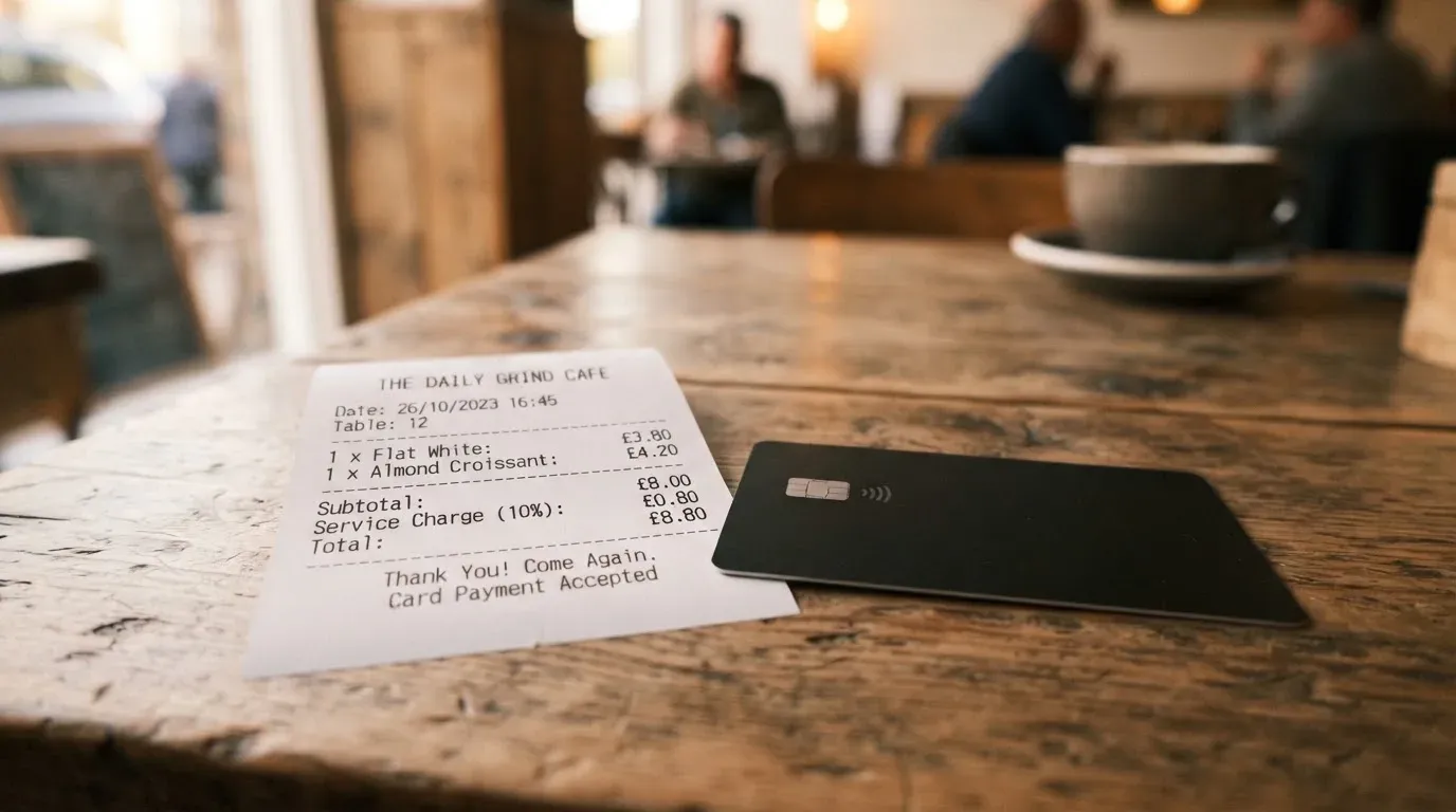 A receipt and a card on a café table