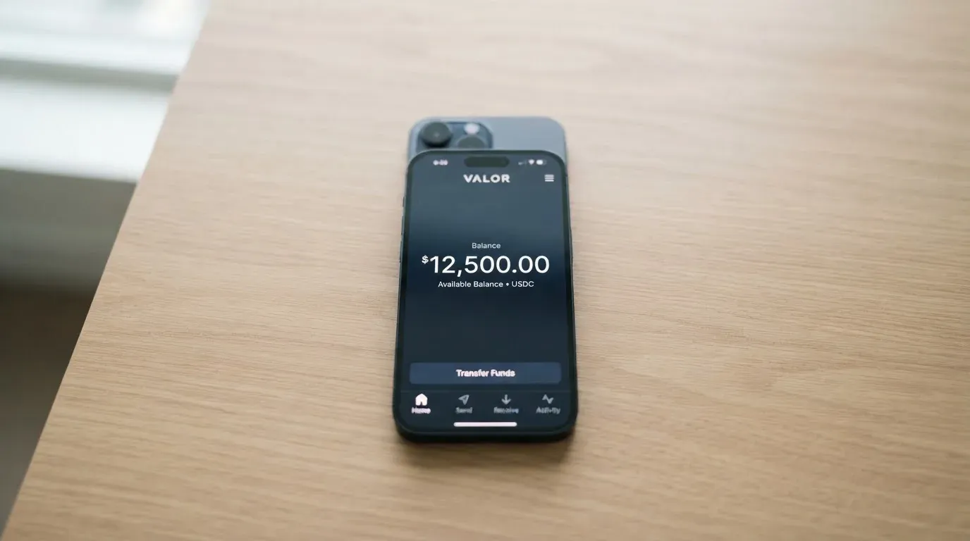 A phone showing a stablecoin transfer screen