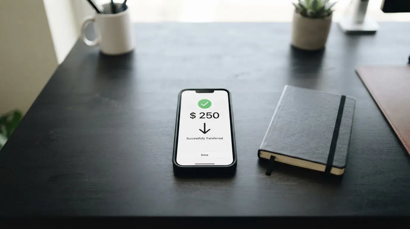 A phone showing a stablecoin transfer screen