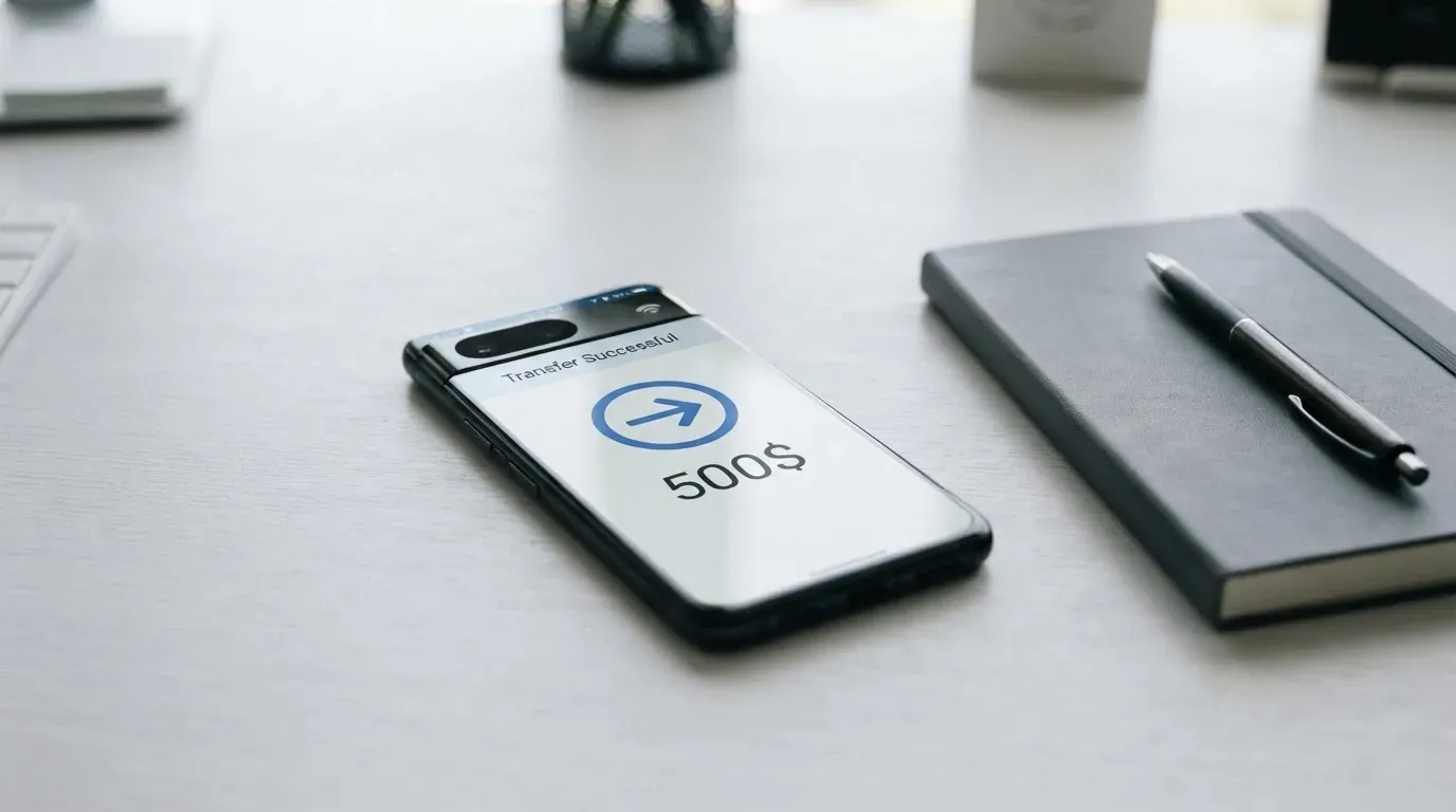 A phone showing a stablecoin transfer screen