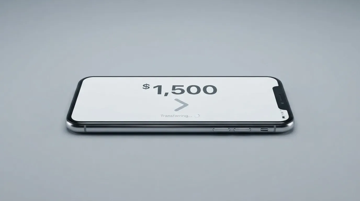 A phone showing a stablecoin transfer screen