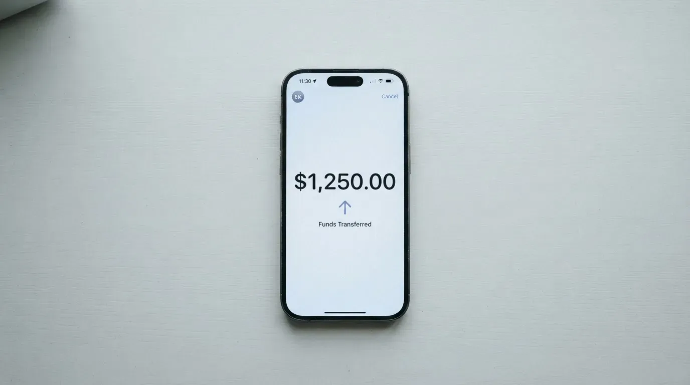 A phone showing a stablecoin transfer screen