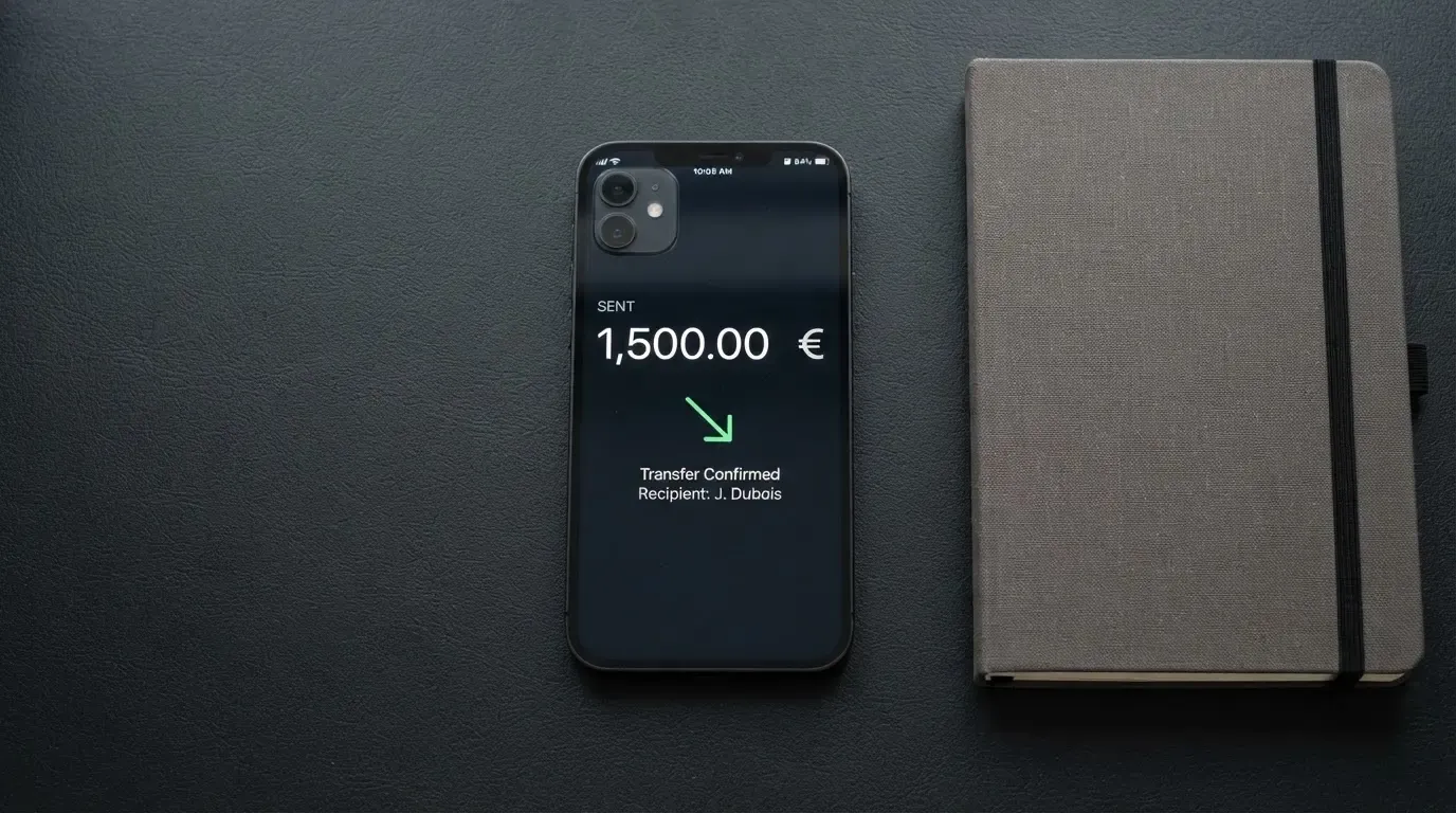 A phone showing a stablecoin transfer screen