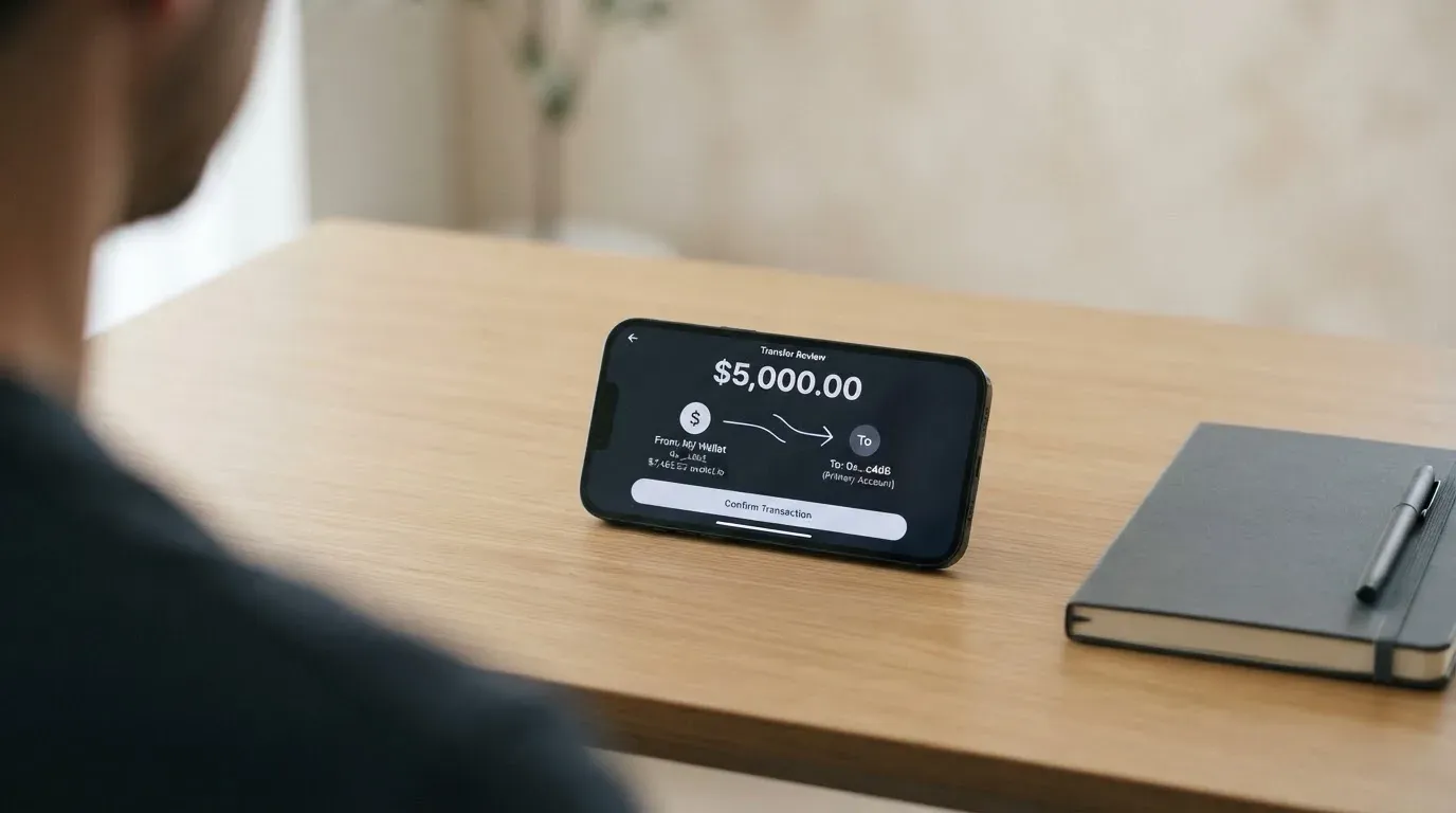 A phone showing a stablecoin transfer screen