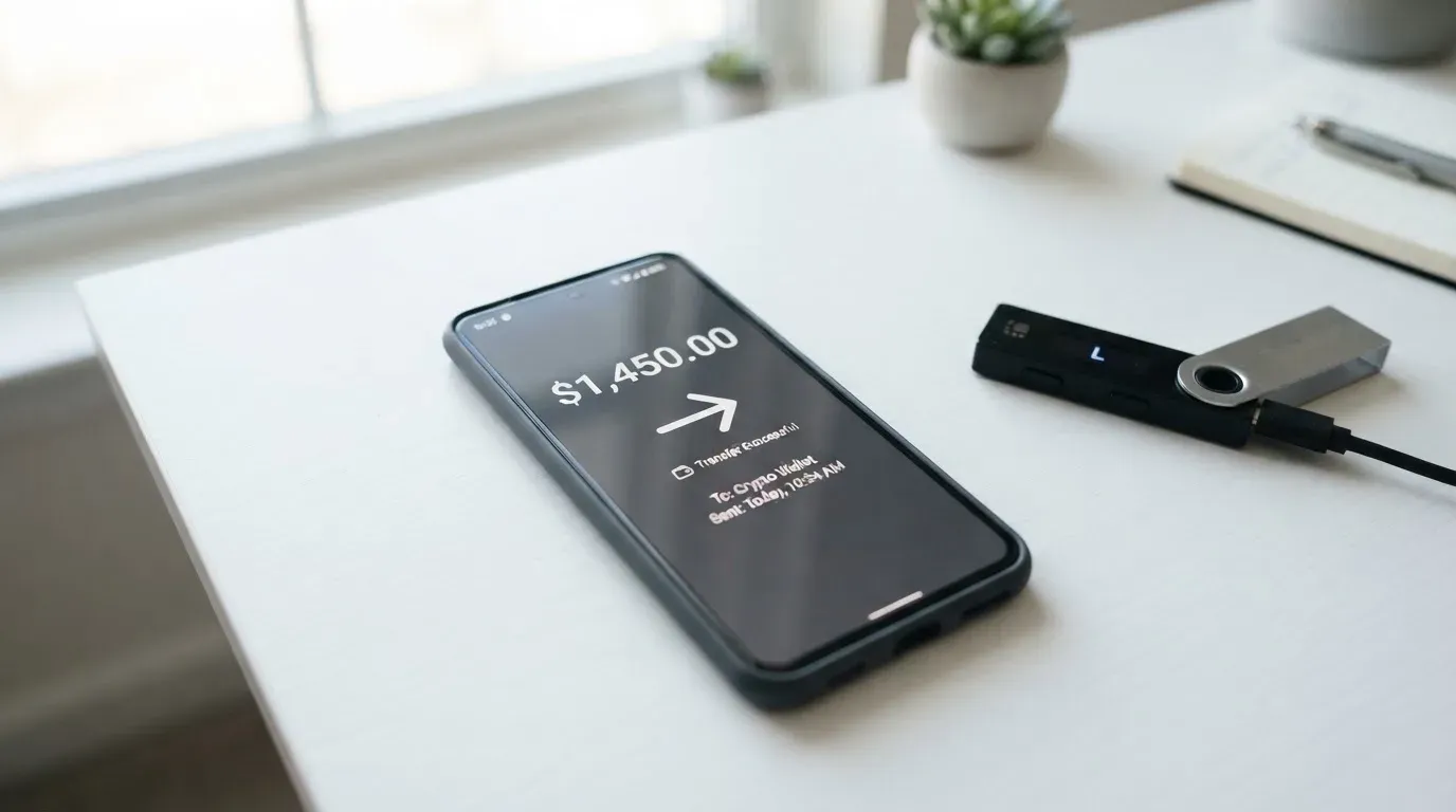 A phone showing a stablecoin transfer screen