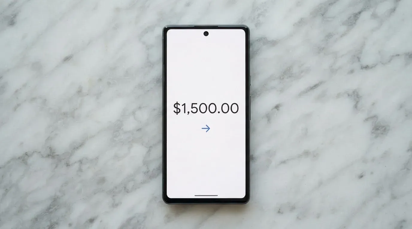 A phone showing a stablecoin transfer screen