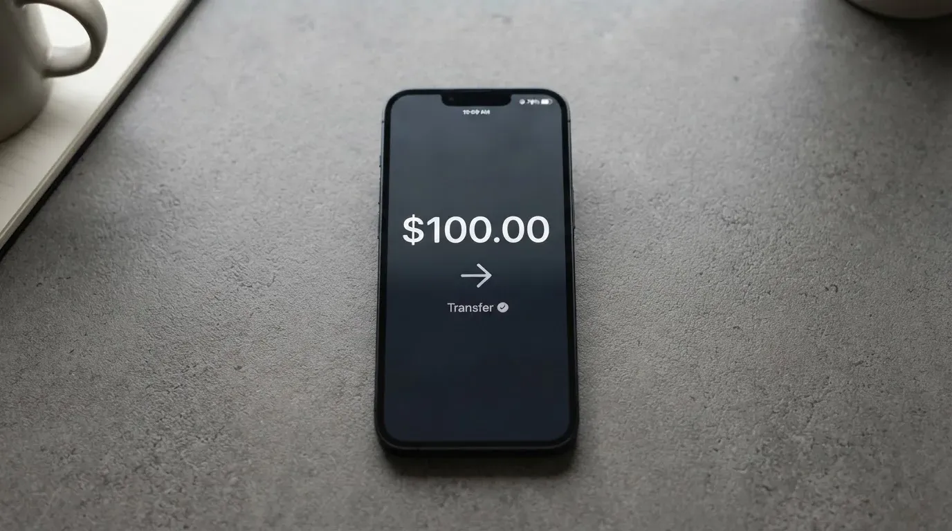 A phone showing a stablecoin transfer screen